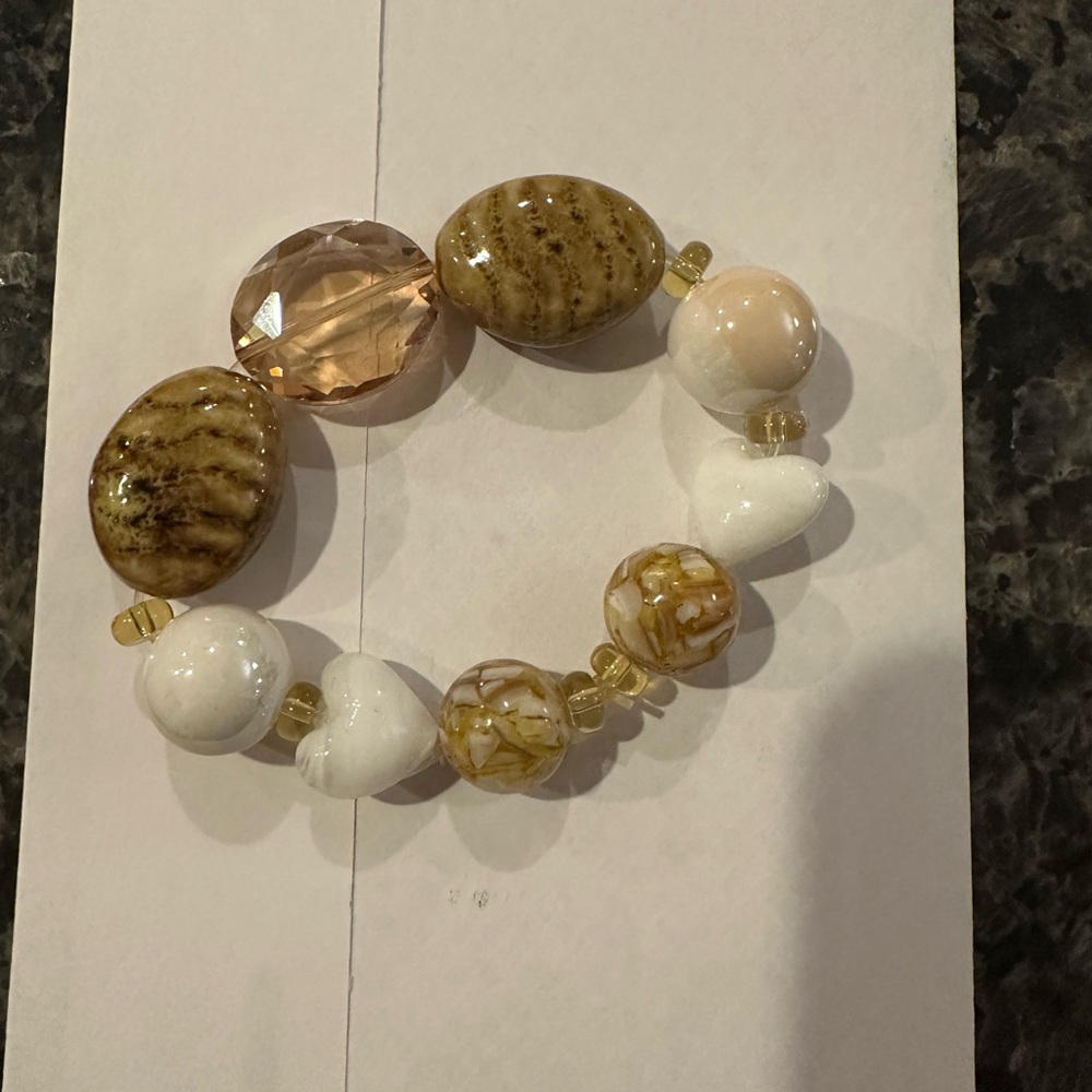 Elegant Beaded Bracelet - Brown and White - elastic.  Gently pre-owned.
